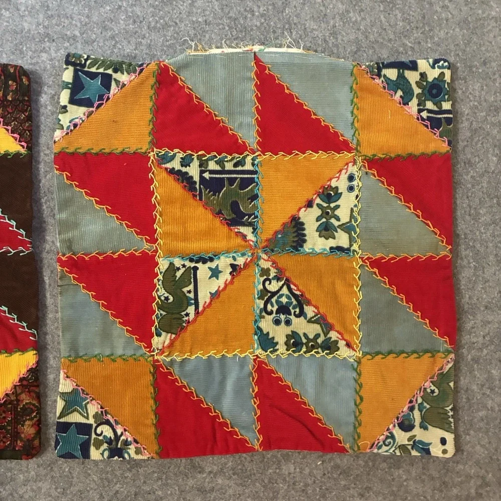 Vintage Crazy Quilt Patchwork Pillow Sham Cover Throw Set Cottagecore Top Boho